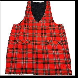Simon Ellis RED PLAID Vintage 90s V-Neck Jumper DRESS pockets Sz 2XL (shortened)